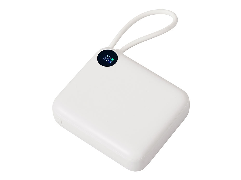 Внешний аккумулятор со встроенным кабелем «Liri», QC/PD, 10000 мАч, теплый белый Внешний аккумулятор со встроенным кабелем «Liri», QC/PD, 10000 мАч, теплый белый