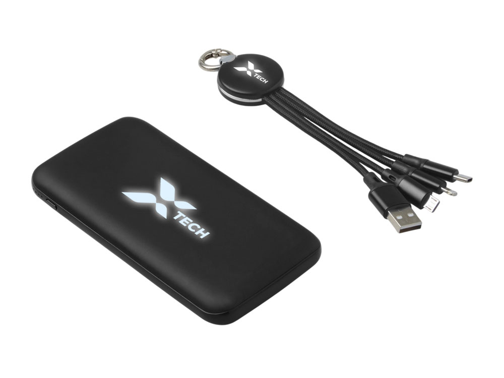 Набор из внешнего акуумулятора и универсального кабеля с подсветкой лого «Reserve LED», 10000mAh, черный