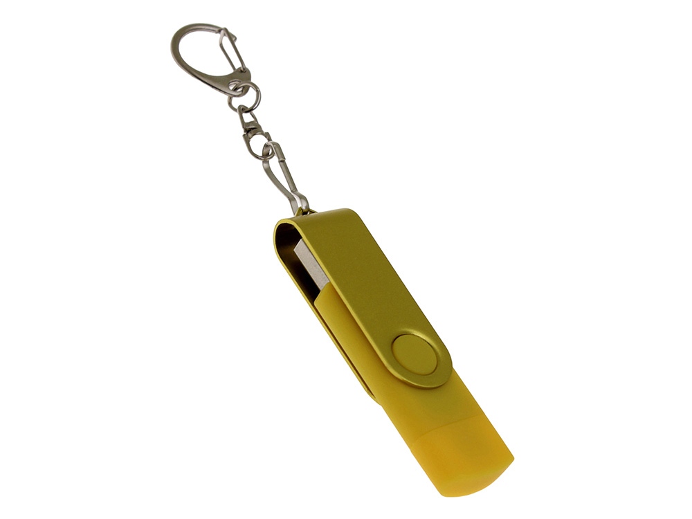 USB-флешка на 8 Гб 2 в 1 поворотный механизм, c дополнительным разъемом Type-C с одноцветным металлическим клипом, желтый