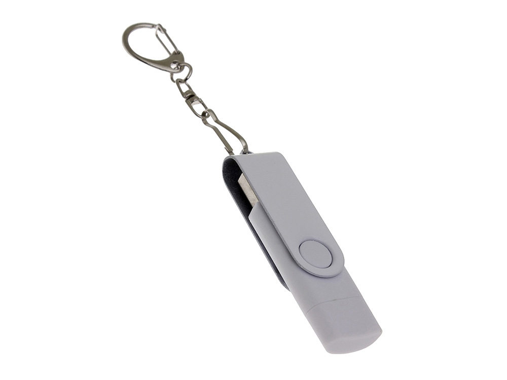 USB-флешка на 8 Гб 2 в 1 поворотный механизм, c дополнительным разъемом Type-C с одноцветным металлическим клипом, белый