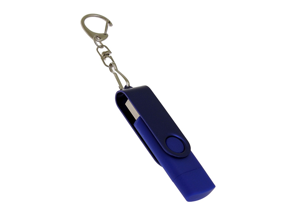 USB-флешка на 16 Гб 2 в 1 поворотный механизм, c дополнительным разъемом Type-C с одноцветным металлическим клипом, синий