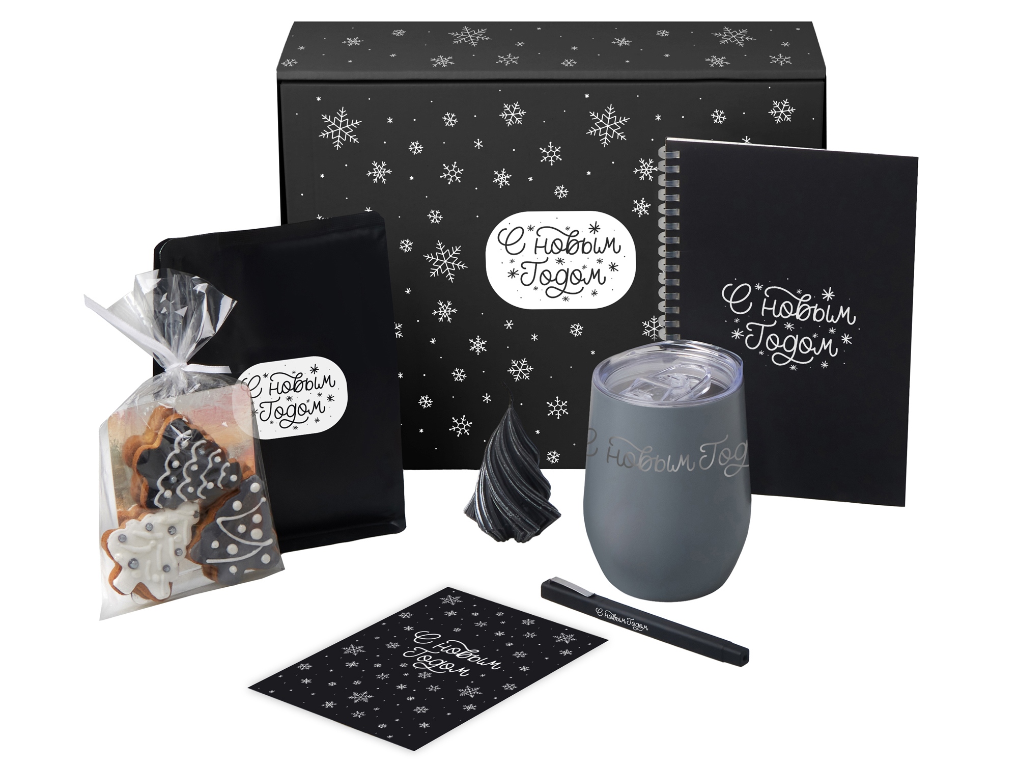 Подарочный набор c термокружкой, блокнотом, ручкой и свечкой, серый