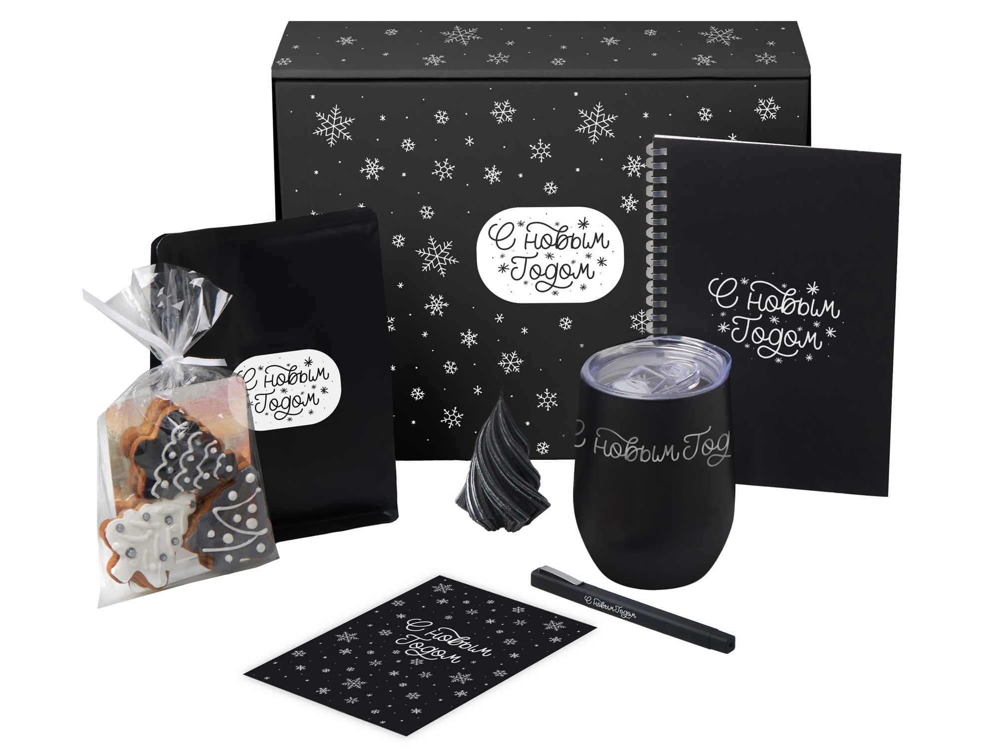 Подарочный набор c термокружкой, блокнотом, ручкой и свечкой, черный