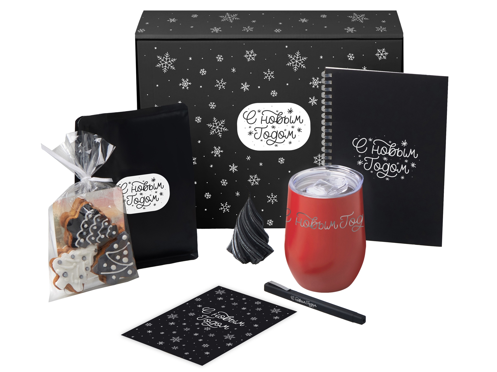 Подарочный набор c термокружкой, блокнотом, ручкой и свечкой, красный