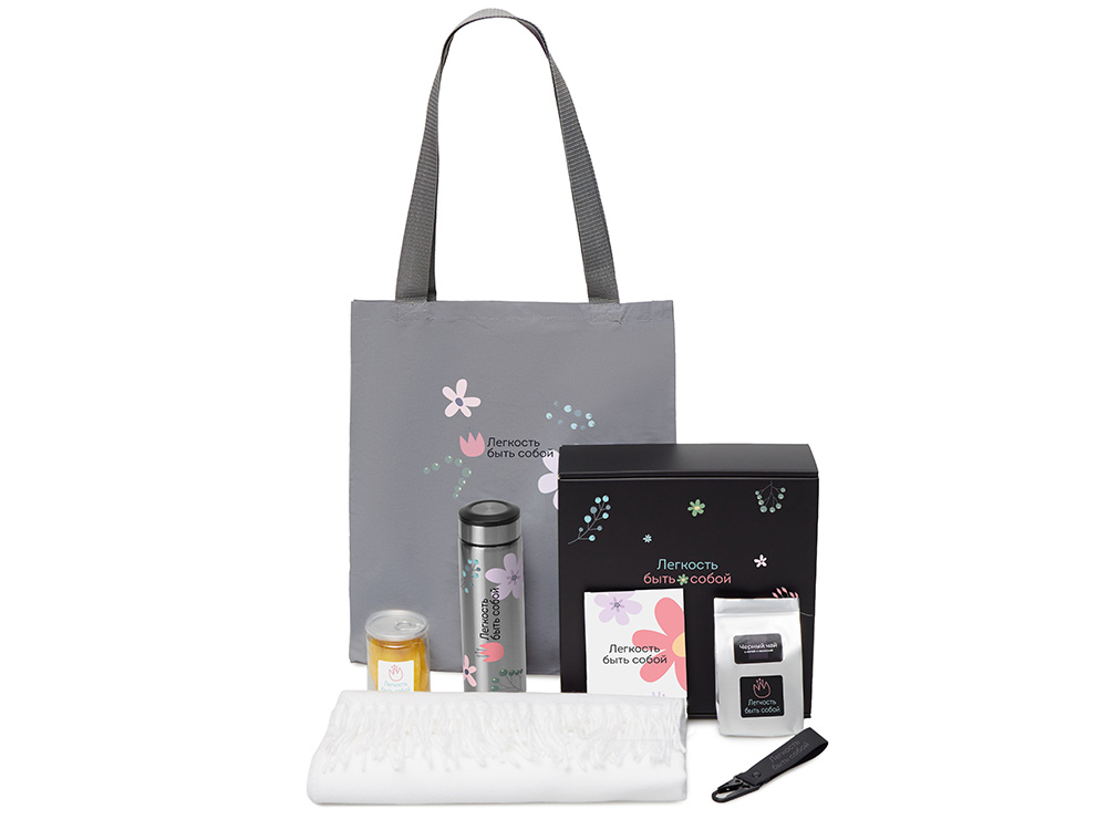 Подарочный набор «Re:f. Walk» с палантином, шоппером и термосом, белый