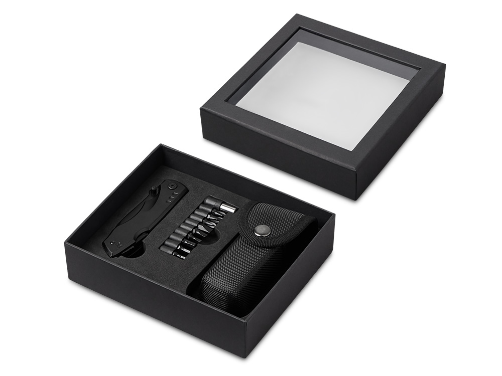 Универсальный мультитул с битами в подарочной упаковке с окном «Шэйп» , черный